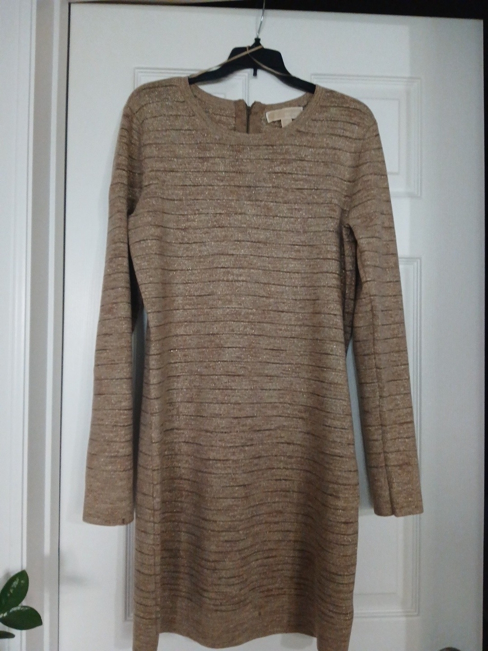 Michael Kors Metallic Tan Long Sleeve Knit Dress